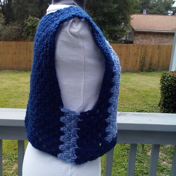 Handed Crafted Granny Square Vest, Color Blue, Size M/ L. - Picture 4 of 4